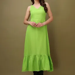 Women Solid Green A-Line Dress-image-0