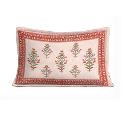 Salgia Red & White Ethnic Motifs 144 TC Single Bedsheet with 1 Pillow Covers image 3