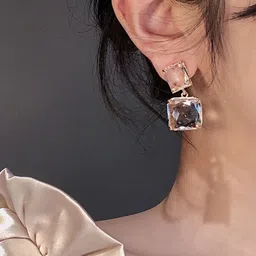 styledose Sterling Silver Square Shaped Drop Earrings image 2
