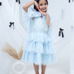 LIL DRAMA Razzle Dazzle Girls Embellished Layered Fit and Flare Dress With Shrug-picture-1