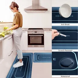 Cortina Blue 2 Pieces Printed Rectangular Anti-Skid Kitchen Mats image 5