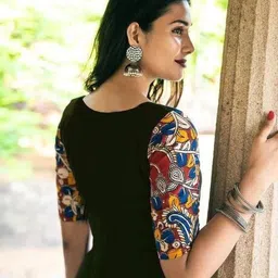 MAHUDI Women Dark Green Flared Viscose Rayon Kalamkari Print Kurta image 2