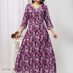 GUDWEARS Floral Printed V-Neck Sequins A-Line Kurta image 3