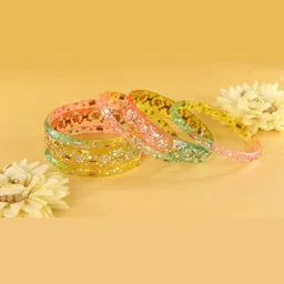 LAVAZZA Set Of 6 Zircon Diamond & Beads Work Glass Bangles image 5