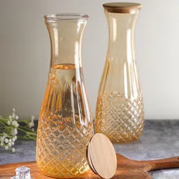 RUHANI HOMES Gold-Toned Set of 2 Glass Checked Water Bottle-picture-10
