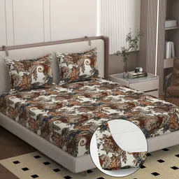 Bromwick Brown Floral 250 TC Bedsheet with 2 Pillow Covers-image-18