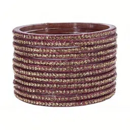 AMSHA Set Of 12 Gold-Plated & Brown Glass Zircon Bangle image 2