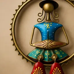 PRANJALS HOUSE Red & Blue Handcrafted Dhol Musicians Wall Hanging image 2