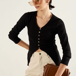 SASSAFRAS Women Ribbed V-Neck Cotton Top-picture-31