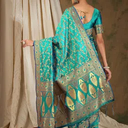 HERE&NOW Woven Design Zari Silk Blend Designer Banarasi Saree image 3