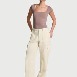 Victoria's Secret PINK Women Relaxed-Fit Pure Cotton Mid-Rise Cargos Trousers-picture-24