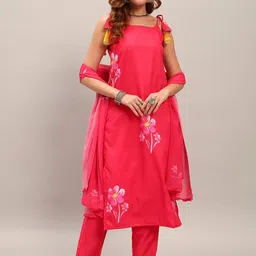 Lookmark Floral Printed Square Neck Sleeveless Straight Kurta & Trousers With Dupatta-picture-32