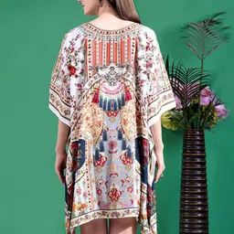 KWEEN Women Floral Printed Kimono Sleeve Kaftan Knee Length Dress image 4