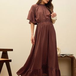 SASSAFRAS Polka Dot Print Flutter Sleeve Georgette Maxi Dress-picture-4