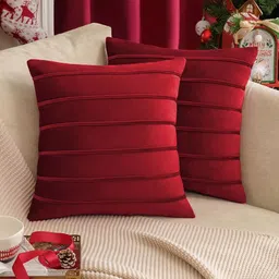 Khooti Red & White Set of 3 Striped Square Cushion Covers-picture-25