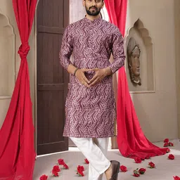 Bandidhari Fashion Men Red Tribal Printed Silk Kurta-picture-21