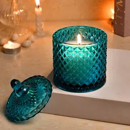 Myntra Elegant Homes Blue & Turquoise Blue 1 pieces Jar Candle-image-8
