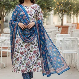 ARADHNA Women Floral Printed Regular Kurta with Trousers & With Dupatta-image-26