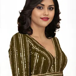 PU FASHION Women Brown Embroidered Sequinned Detail Ready to Wear Saree Blouse-picture-27