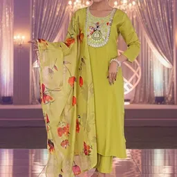 JANOI Women Floral Embroidered Regular Thread Work Kurta with Trousers & With Dupatta-picture-10