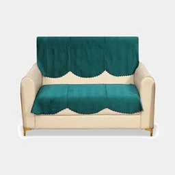 Fashion Throw Teal Velvet 2 Piece Sofa Cover-image-20