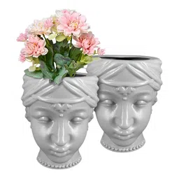 GARDEN'S NEED 2-Pcs Grey Textured Eco-Friendly Face Planters-picture-41