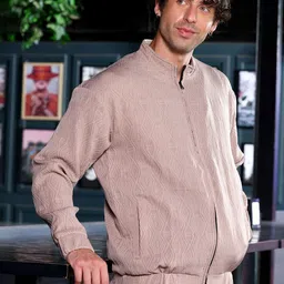 Campus Sutra Men Striped Lightweight Biker Jacket with Patchwork image 5