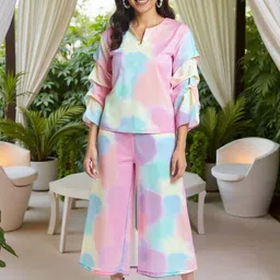 KYVO Candy Digital Printed Top With Pleated Sleeves & Matched Pants Co-Ords-picture-24