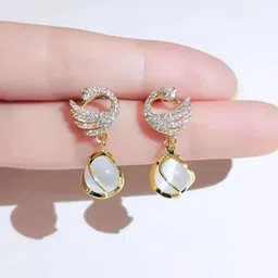 celestique CelestiqueArtificial Swan Stones Studded Opal Beaded Contemporary Shaped Drop Earrings image 2