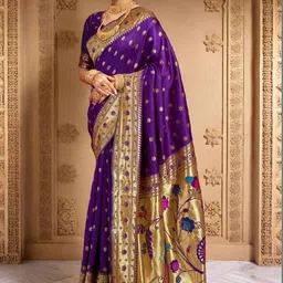 Kalista Woven Design Zari Silk Blend Heavy Work Paithani Saree image 4
