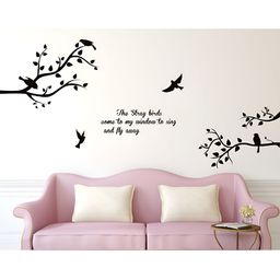 LANSTICK Black Tree With Birds & Quotes Self Adhesive Wall Sticker-picture-7