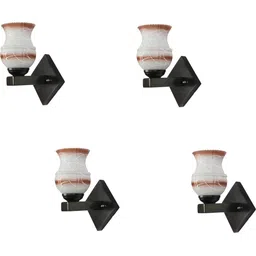 SOMIL Brown & White Set of 4 Printed Wood Traditional Frustum Shaped Wall Lamp-picture-36