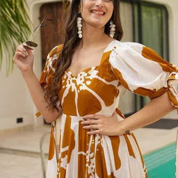 Fashion2wear Mustard Viscose Rayon A-Line Dresses image 2