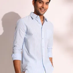 Fabindia Men Spread Collar Vertical Striped Cotton Relaxed Fit Casual Shirt image 3