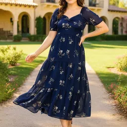 DressBerry Women Floral Printed Puff Sleeve Georgette Empire Maxi Dress-picture-22