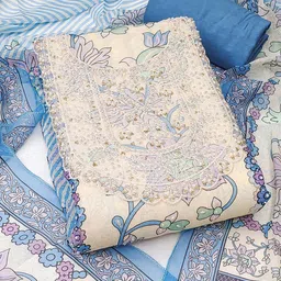 Maroosh Floral Printed Stones And Beads Work Organza Unstitched Dress Material-image-9