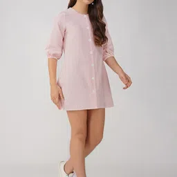 HERE&NOW Striped Puff Sleeve Fit & Flare Mini Dress image 2