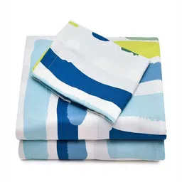 Aura White & Blue Striped Printed 144 TC Microfiber Single Bedsheet Set 1.52 m x 2.28 m image 2