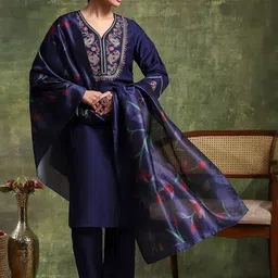 Nayam By Lakshita Women Ethnic Motifs Embroidered Kurta with Trousers & Dupatta-picture-34