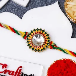 eCraftIndia Beautiful Flower Kundan Designer Rakhi For Brothe image 2