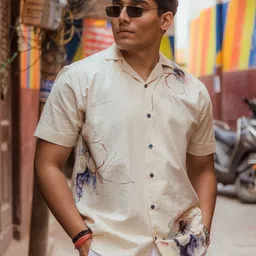 JAVINISHKA Men Relaxed Fit Floral Printed Cuban Collar Casual Shirt image 4