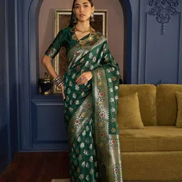 Sangria Ethnic Motifs Woven Design Banarasi Saree With Unstitched Blouse image 1