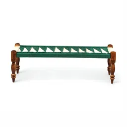 Ikiriya Green & White 3 Seater Maachi Bench With Rope Canning image 3