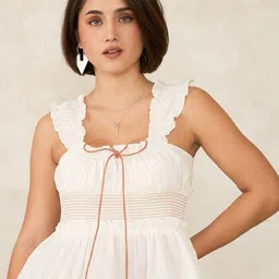 Virgio Pure Cotton Peplum Top With Mocha Trim Detail-picture-17