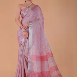 NEGRONI Striped Zari Saree With Blouse Piece-picture-12