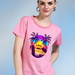 Moda Rapido Women Printed Tropical Bio Finish T-shirt-image-24