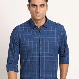 turtle Men Slim Fit Checkered Spread Collar Formal Shirt image 1