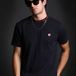 ducati Men Solid Crew Neck Pure Cotton Navy Blue T-Shirt-picture-27