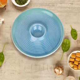 ekhasa Ceramic Serving Chip and Dip Platter | Snacks Plates Round Shape, Blue Chip & Dip Tray Serving Set-picture-31