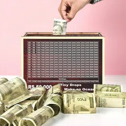 Wooden Money Saving Box | Piggy Bank | Savings Challenge Box | 50,000 Goal" Coin Bank-image-4